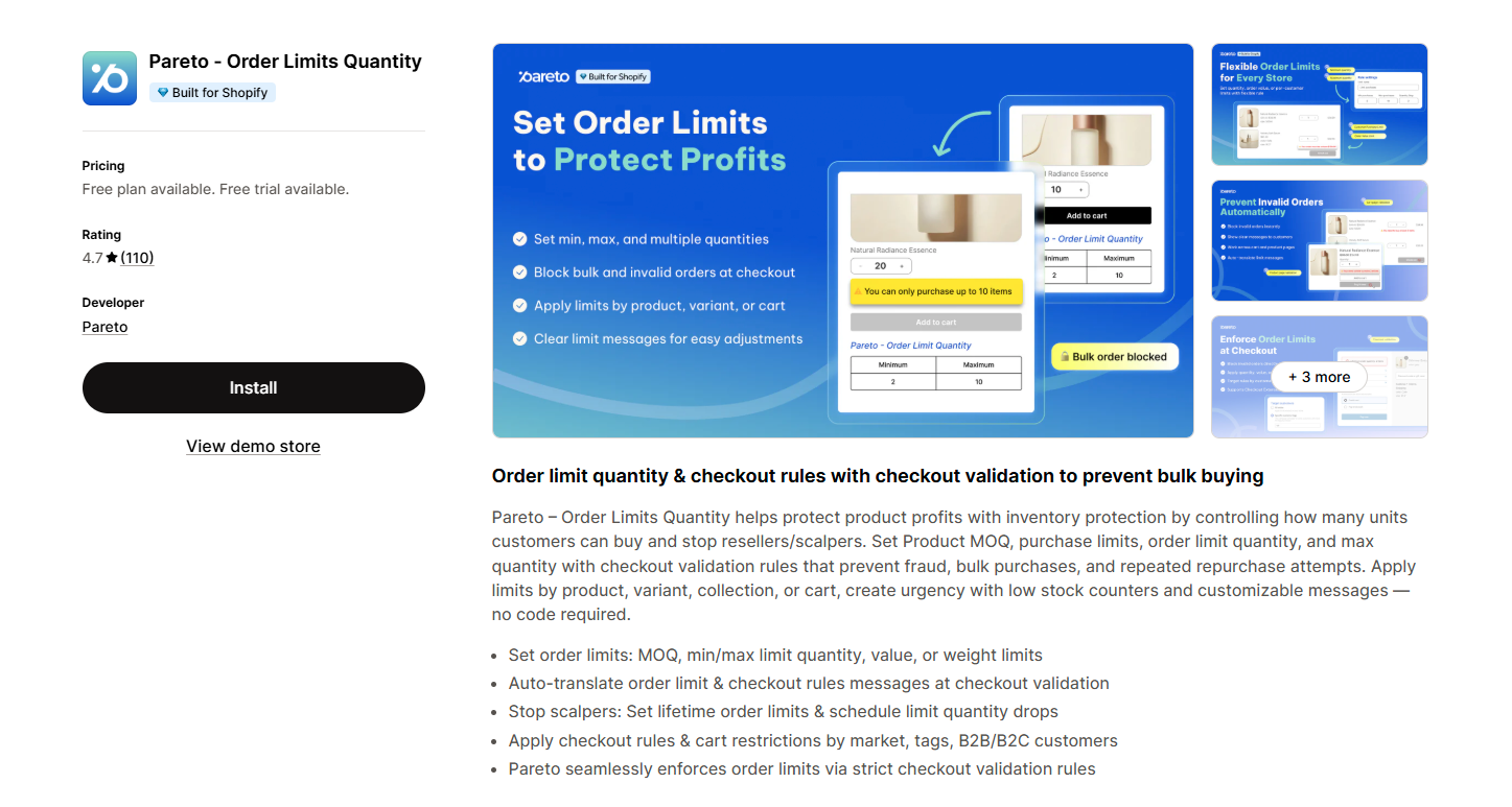 Pareto ‑ Order Limits Quantity